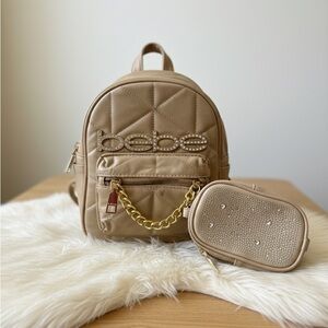 Bebe BEBE Rhinestone ZAZA Quilted backpack with wallet